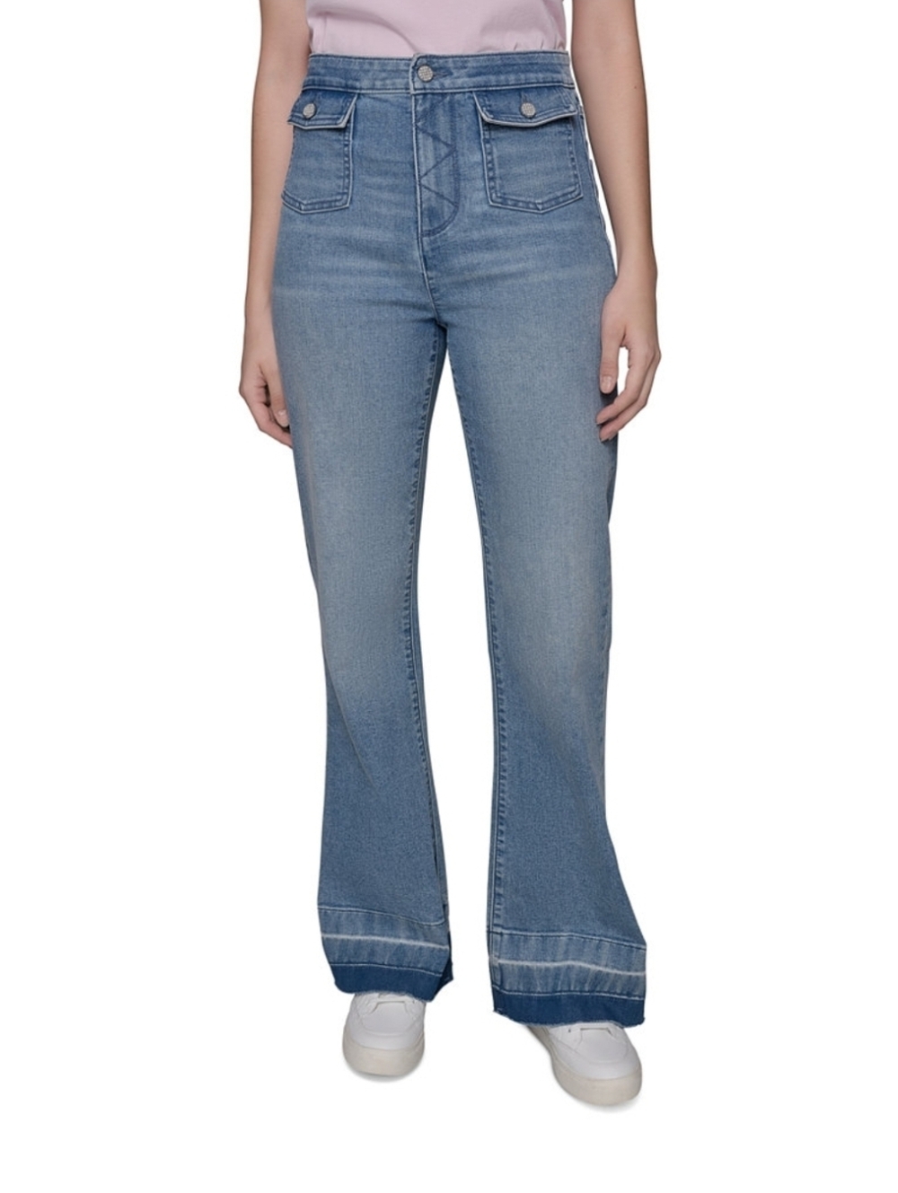 Karl Lagerfeld Light Blue Wide-Leg High-Rise Jeans Patch Pocket Flare-Leg